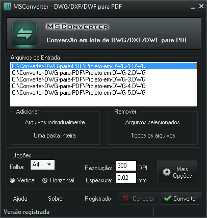 Screenshot - Conversor de arquivos DWG/DXF para PDF
